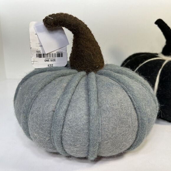 Boiled Wool Pumpkins Tabletop Decor 9” & 8” JCP Fall Black Gray - Picture 4 of 7